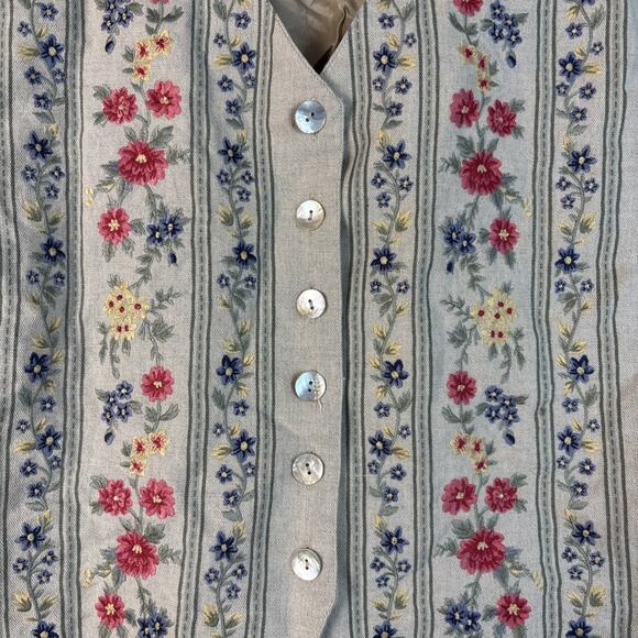 Vintage Talbots Petites Vest Women M Linen Cotton Floral Embroidered Cottagecore - Picture 2 of 10